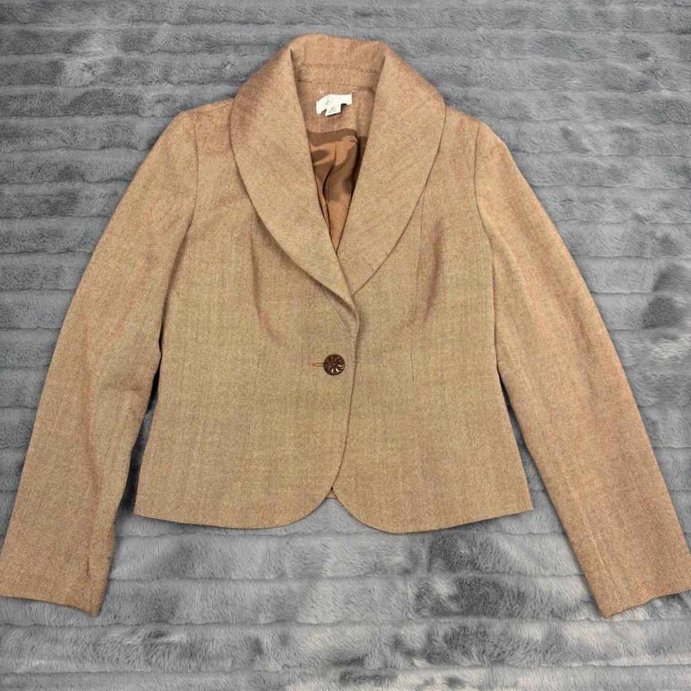 Ann Taylor LOFT Petites 100% Wool Blazer Tan Brown Shawl Lapel Size 4P 128722